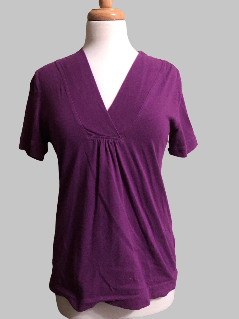 Covington Sport Rich Purple 100% Cotton Gathered V-Neck Top - S